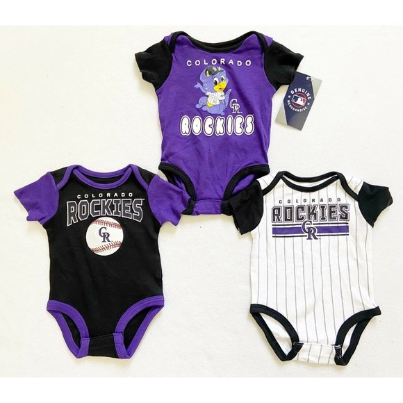 3 Pieces NWT Colorado Rockies Official MLB Baby Infant Bodysuit Set 0-3M - Picture 1 of 3